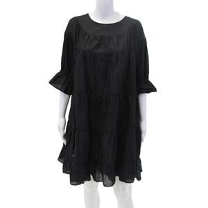 Merlette Womens Cotton Crew Neck Short Sleeve Tiered A-Line Dress Black Size M